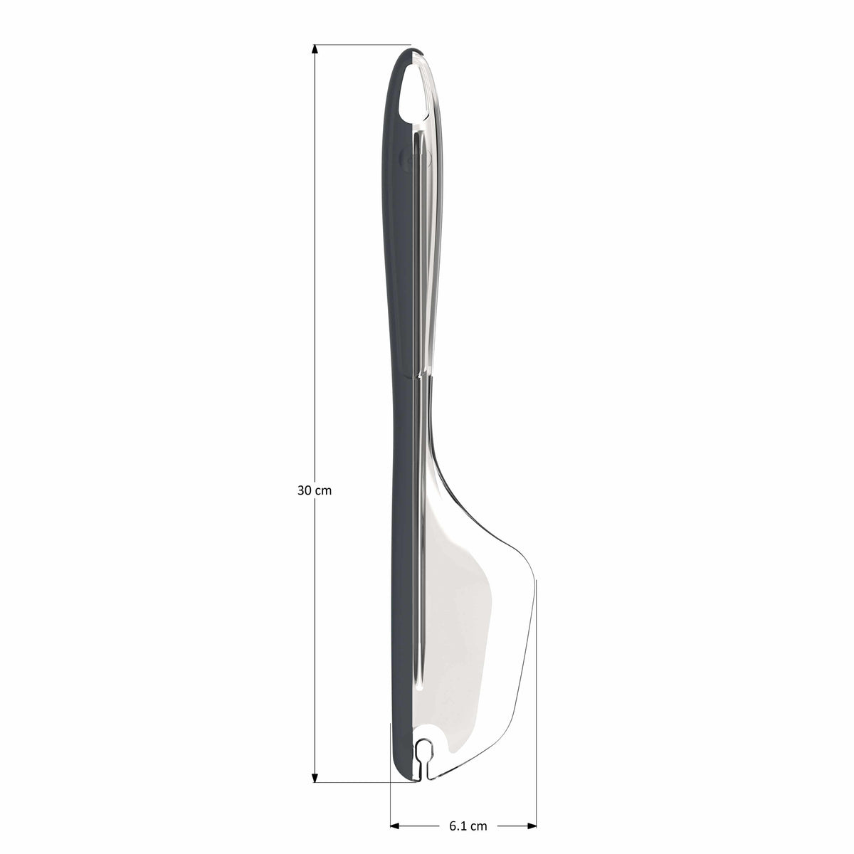 Certainly! Here is your revised description, subtly blending in one or two of the given keywords, while maintaining a natural flow: The Kochblume GmbH Allzweckschaber is a versatile metal kitchen utensil featuring a flat blade, shown vertically with dimensions of 30 cm in height and 6.1 cm in width. Please provide more details if you would like a fuller product description or tailored SEO content.