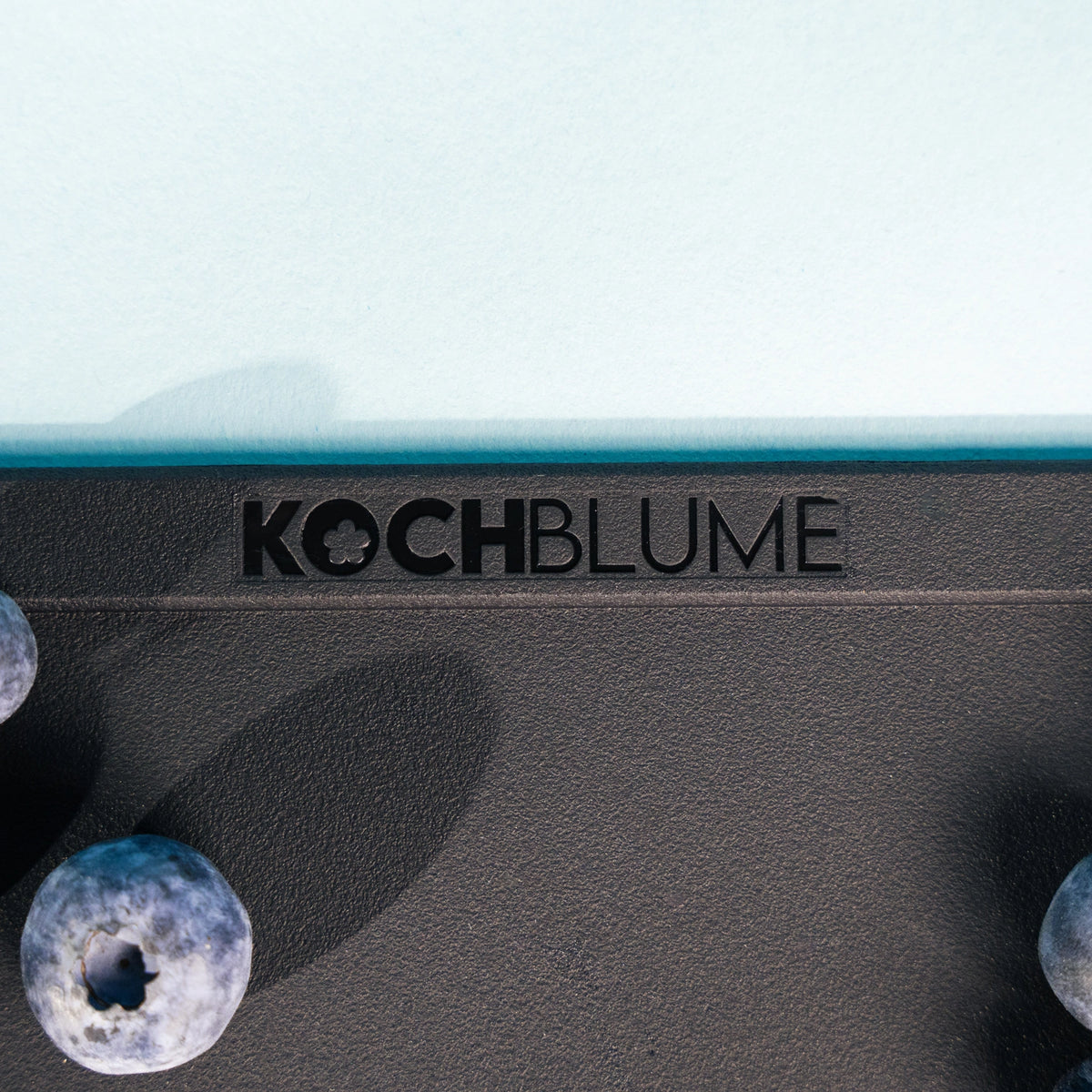 Selbstverständlich! Hier ist eine überarbeitete Version Ihres Satzes, in die die bereitgestellten Produktdaten eingearbeitet wurden: Die Schneidunterlage TPU der Kochblume GmbH, die sich durch das KOCHBLUME-Logo auf einer eleganten schwarzen Oberfläche auszeichnet, wird stilvoll durch frische Heidelbeeren akzentuiert und vor einem leuchtend blauen Hintergrund präsentiert, wodurch eine auffällige Komposition entsteht.