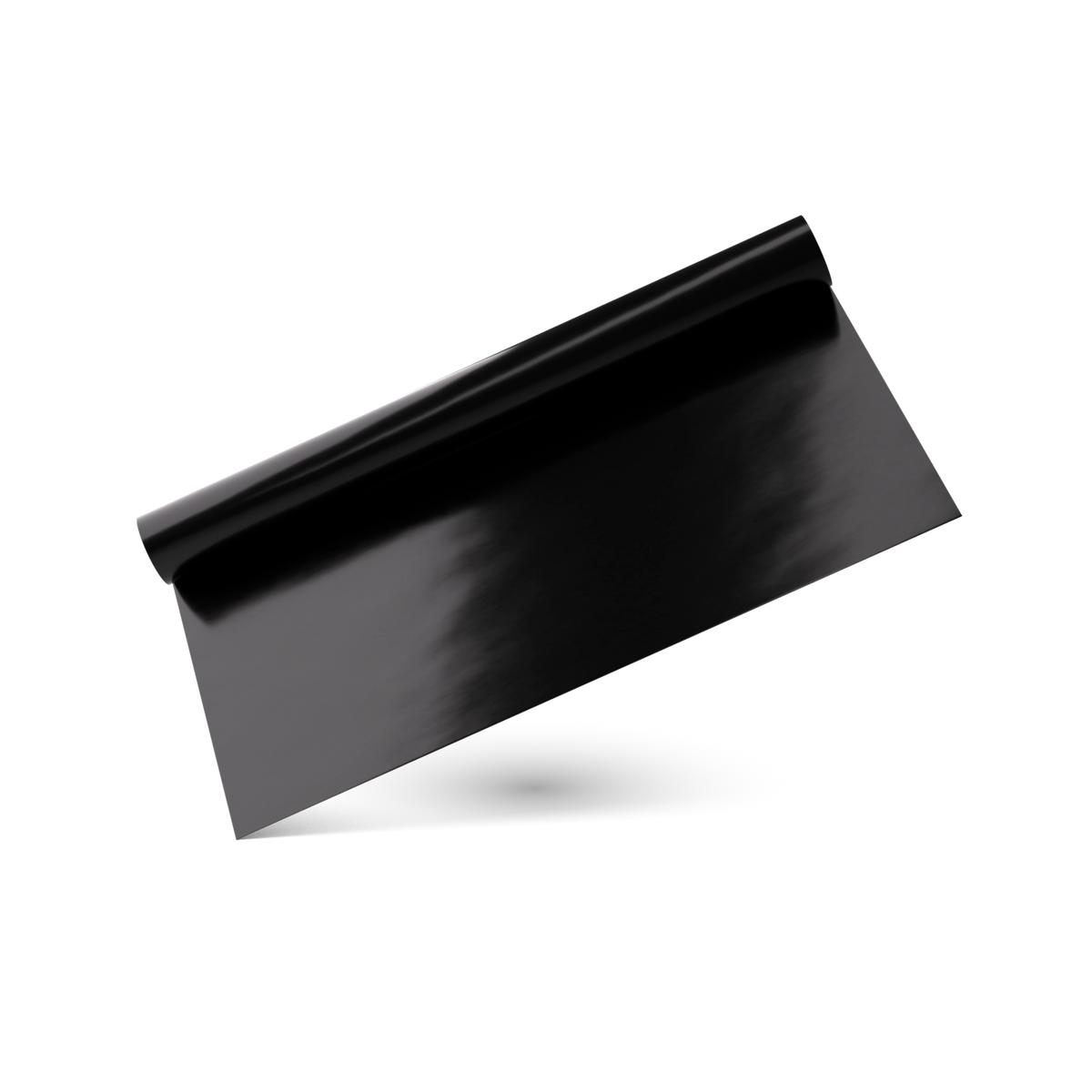 A rolled-up sheet of glossy black Dauerbackfolie 2tlg. from Kochblume GmbH floats above a white surface, presenting a sleek and modern look. While the visual impact clearly emphasizes its clean design, no additional product details are revealed in this presentation.
