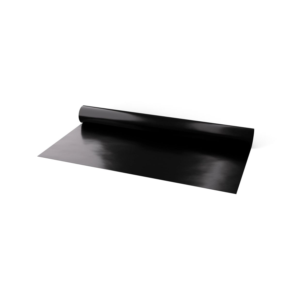 A rolled-out sheet of shiny black material identified as “Dauerbackfolie 2tlg.” from Kochblume GmbH is displayed on a plain white background.