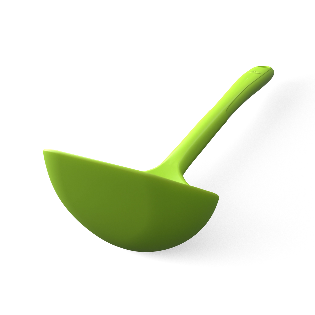 Wir stellen vor: die Schöpfkelle von Kochblume GmbH – ein leuchtend grünes Küchenutensil mit einer halbkreisförmigen, flachkantigen Schaufel und einem geraden Stiel. Ideal sowohl zum Zubereiten als auch zum Servieren Ihrer Lieblingsgerichte.