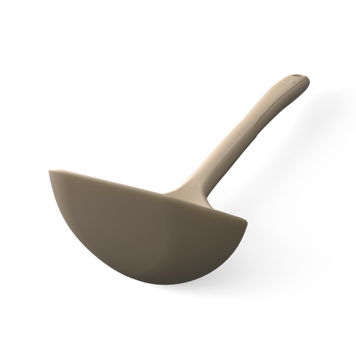 Die Schöpfkelle der Kochblume GmbH mit ihrem tiefen, halbkreisförmigen Schöpflöffel und dem ergonomischen Griff in elegantem Beige hebt sich anmutig vom weißen Hintergrund ab – eine ideale Ergänzung für jede moderne Küche.