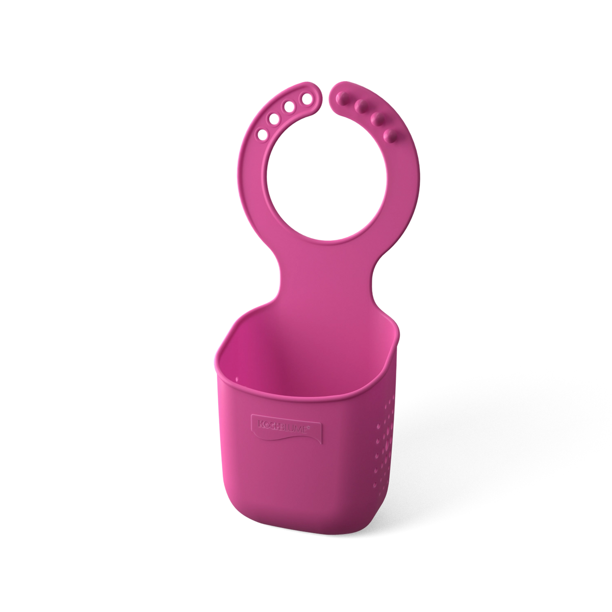Die „Schwammtasche“ von Kochblume GmbH ist ein rosa Aufbewahrungsbehälter aus Silikon mit Löchern zum Aufhängen und zum Abtropfen – ideal zum Ordnen von Schwämmen und Zubehör in Ihrer Küche oder Ihrem Badezimmer.