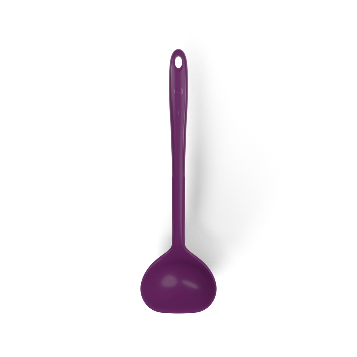 Wir stellen vor: die Schöpfkelle von Kochblume GmbH – eine leuchtend violette Kunststoffschöpfkelle mit langem, ergonomischem Stiel und praktischer Aufhängelochung, abgebildet vor einem schlichten weißen Hintergrund. Dieses unverzichtbare Küchenutensil von Kochblume GmbH vereint praktisches Design mit einer kräftigen Farbe und eignet sich somit ideal für die täglichen Kochaufgaben.