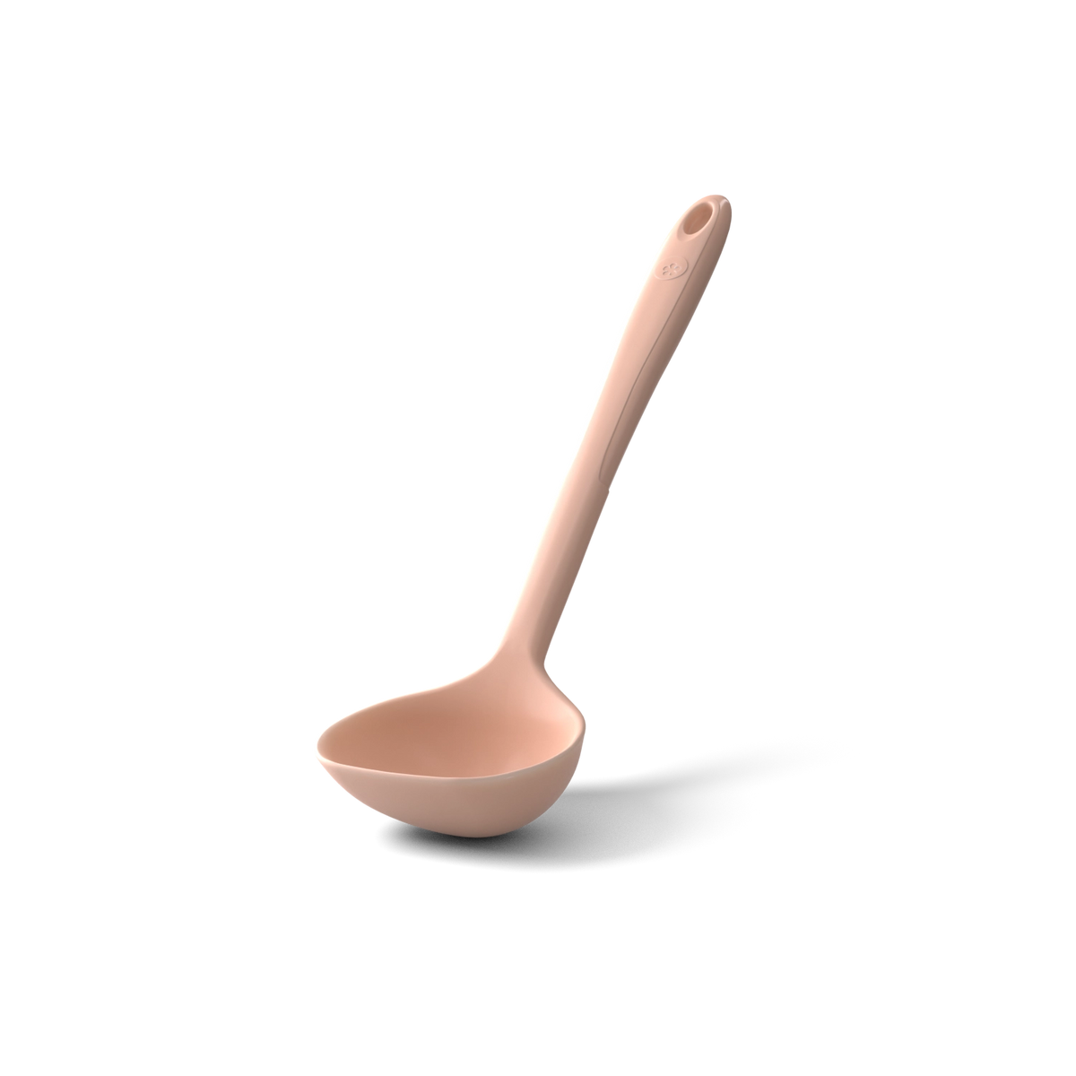 Schöpfkelle von Kochblume GmbH – eine rosa Silikon-Schöpfkelle mit langem Stiel und praktischer Aufhängelochung, abgebildet vor einem schlichten weißen Hintergrund.